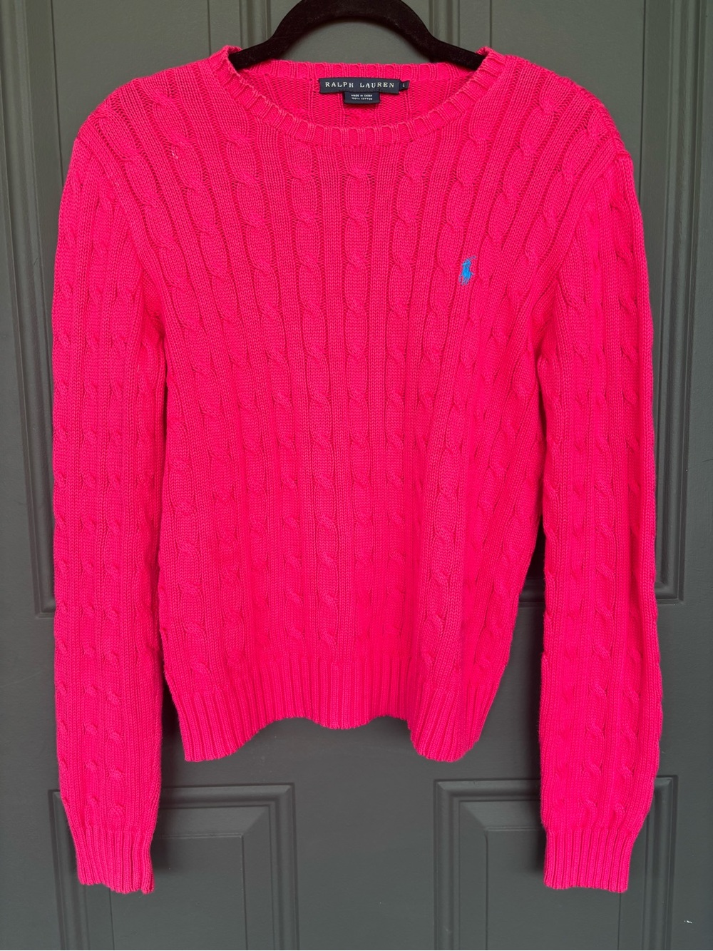 VTG Ralph Lauren Women's Cable Knit Crewneck Sweater - Bright Pink